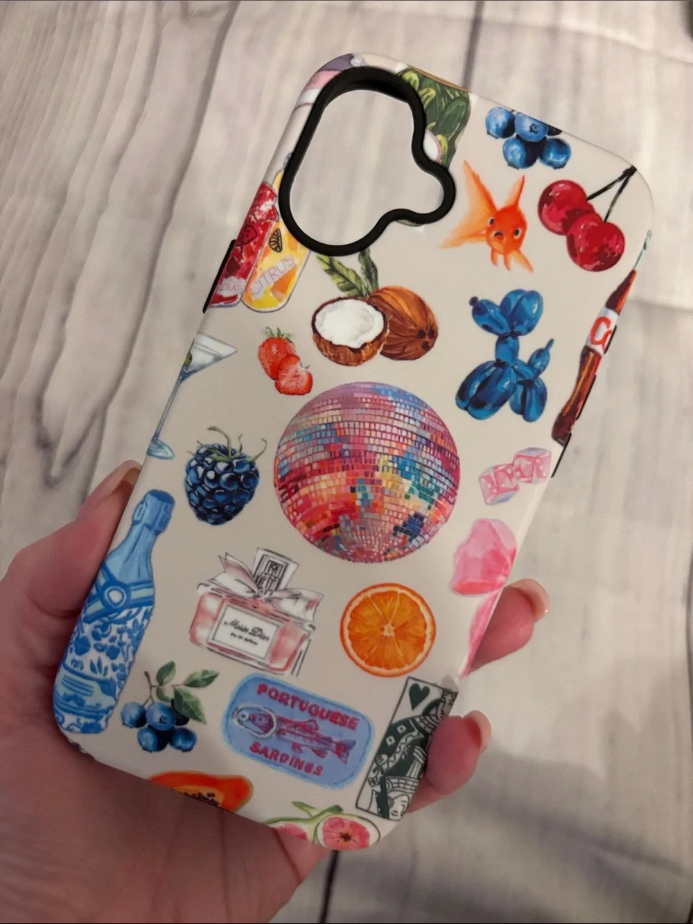 European Patterned Phone Case - iPhone 16 Plus Fruit & Icon Design - Cream